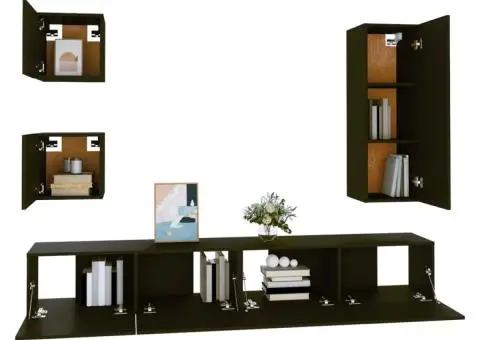 Set dulap TV, 5 piese, negru, lemn prelucrat - 4/5