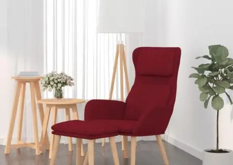 Scaun de relaxare cu taburet, roșu vin, catifea - 1/5