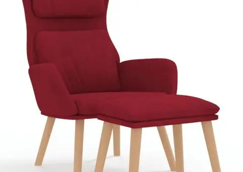 Scaun de relaxare cu taburet, roșu vin, catifea - 2/5