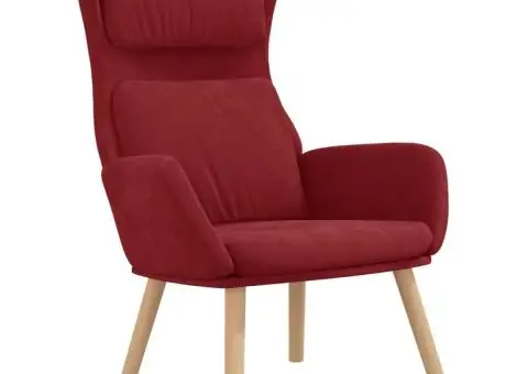 Scaun de relaxare cu taburet, roșu vin, catifea - 4/5