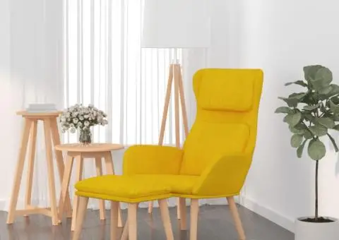 Scaun de relaxare cu taburet, galben muștar, catifea - 1/5