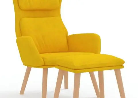 Scaun de relaxare cu taburet, galben muștar, catifea - 2/5