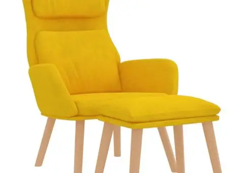 Scaun de relaxare cu taburet, galben muștar, catifea - 3/5