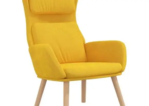 Scaun de relaxare cu taburet, galben muștar, catifea - 4/5