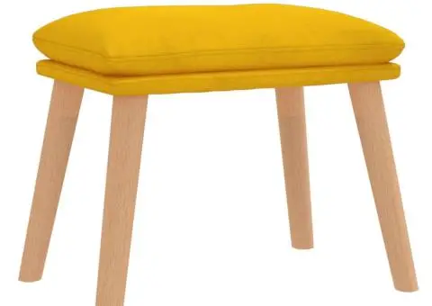 Scaun de relaxare cu taburet, galben muștar, catifea - 5/5