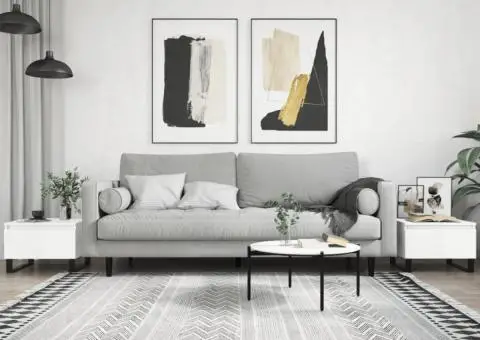 Mese de cafea 2 buc. alb extralucios 50x46x35 cm lemn compozit - 1/5