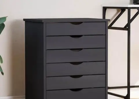 Dulap rulant cu sertare MOSS, gri, lemn masiv de pin - 1/5