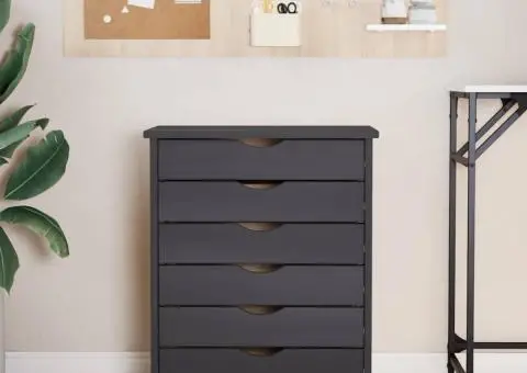 Dulap rulant cu sertare MOSS, gri, lemn masiv de pin - 3/5