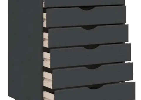 Dulap rulant cu sertare MOSS, gri, lemn masiv de pin - 4/5