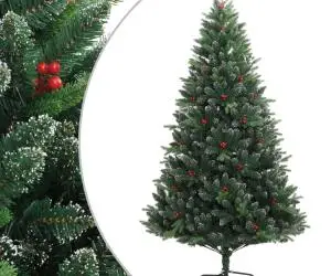 vidaXL Pom de Crăciun artificial cu balamale & fructe roșii 240 cm
