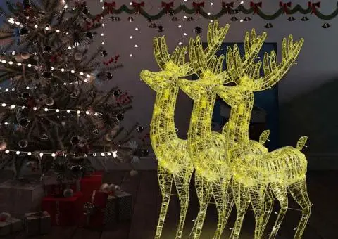 Ren de Crăciun 250 LED-uri, 3 buc., alb cald, 180 cm, acril XXL - 1/5