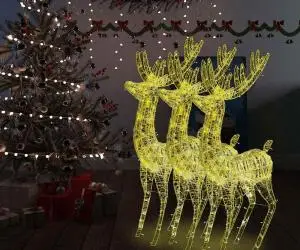 vidaXL Ren de Crăciun 250 LED-uri, 3 buc., alb cald, 180 cm, acril XXL