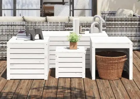 Set cutii de grădină, 4 piese, alb, lemn masiv de pin - 1/5