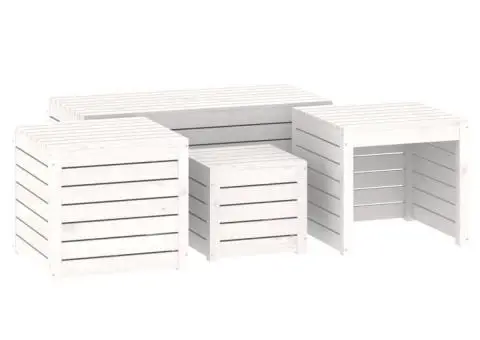Set cutii de grădină, 4 piese, alb, lemn masiv de pin - 2/5