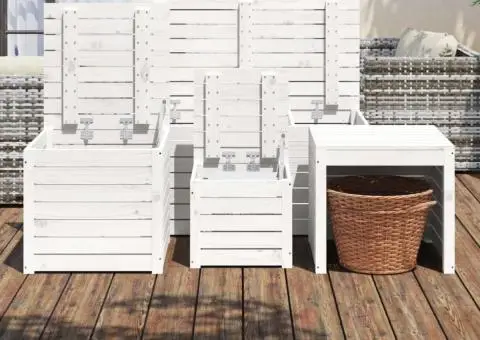 Set cutii de grădină, 4 piese, alb, lemn masiv de pin - 3/5