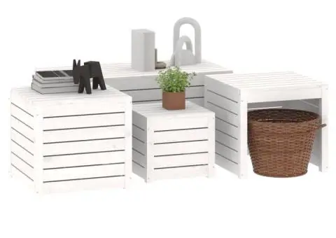 Set cutii de grădină, 4 piese, alb, lemn masiv de pin - 4/5