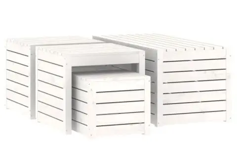 Set cutii de grădină, 4 piese, alb, lemn masiv de pin - 5/5