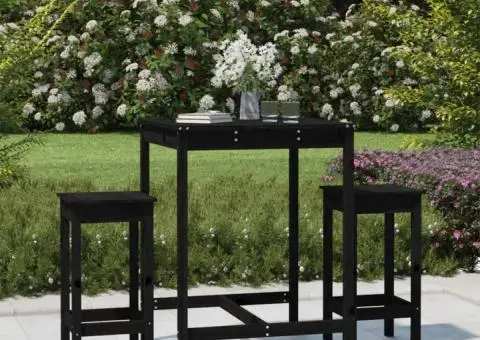 Set bar de grădină, 3 piese, negru, lemn masiv de pin - 1/5