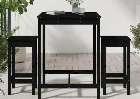 Set bar de grădină, 3 piese, negru, lemn masiv de pin - 3/5