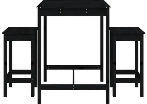 Set bar de grădină, 3 piese, negru, lemn masiv de pin - 4/5