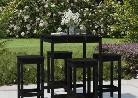 Set mobilier bar de grădină, 5 piese, negru, lemn masiv de pin - 1/5