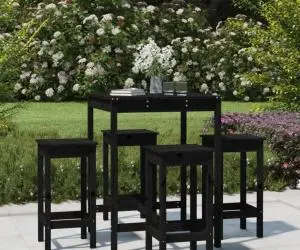 vidaXL Set mobilier bar de grădină, 5 piese, negru, lemn masiv de pin