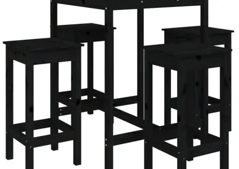 Set mobilier bar de grădină, 5 piese, negru, lemn masiv de pin - 2/5