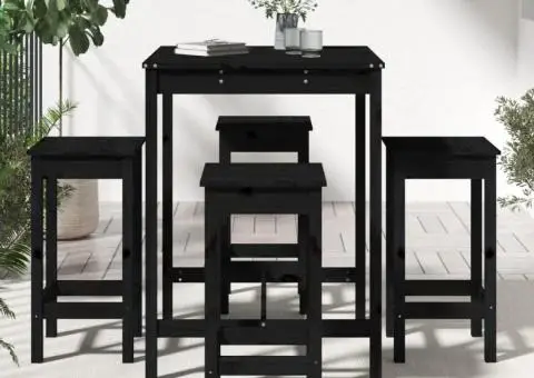 Set mobilier bar de grădină, 5 piese, negru, lemn masiv de pin - 3/5