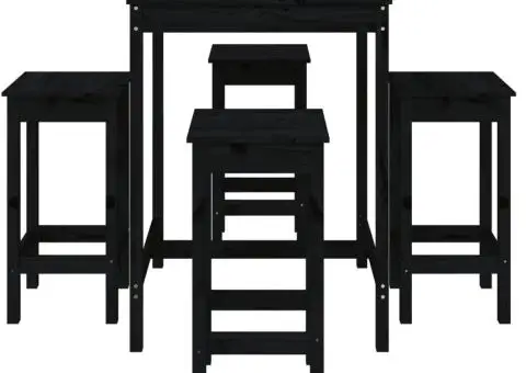 Set mobilier bar de grădină, 5 piese, negru, lemn masiv de pin - 4/5