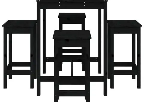 Set mobilier bar de grădină, 5 piese, negru, lemn masiv de pin - 5/5