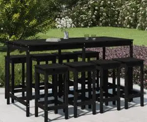 vidaXL Set bar de grădină, 9 piese, negru, lemn masiv de pin