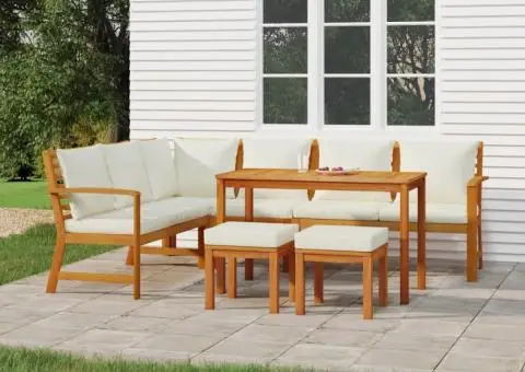 Set mobilier de grădină cu perne, 7 piese, lemn masiv de acacia - 1/5