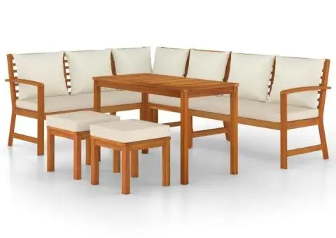 Set mobilier de grădină cu perne, 7 piese, lemn masiv de acacia - 2/5