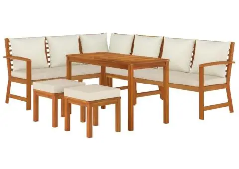 Set mobilier de grădină cu perne, 7 piese, lemn masiv de acacia - 3/5