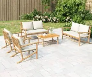 vidaXL Set mobilier de grădină cu perne alb crem, 2 piese, bambus