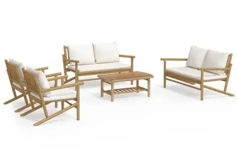 Set mobilier de grădină cu perne alb crem, 2 piese, bambus - 2/5