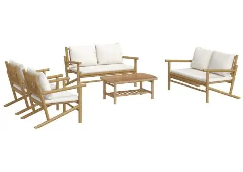 Set mobilier de grădină cu perne alb crem, 2 piese, bambus - 3/5