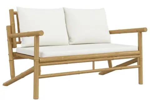Set mobilier de grădină cu perne alb crem, 2 piese, bambus - 4/5