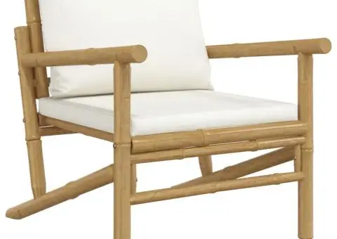 Set mobilier de grădină cu perne alb crem, 2 piese, bambus - 5/5