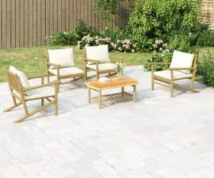 vidaXL Set mobilier de grădină cu perne alb crem, 2 piese, bambus
