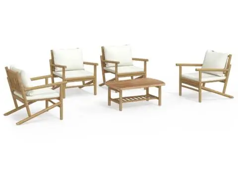 Set mobilier de grădină cu perne alb crem, 2 piese, bambus - 2/5