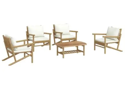 Set mobilier de grădină cu perne alb crem, 2 piese, bambus - 3/5