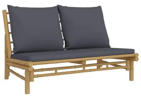 Set mobilier de grădină cu perne gri închis, 4 piese, bambus - 4/5