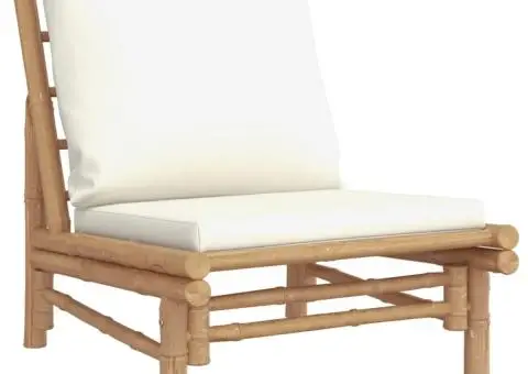 Set mobilier de grădină, cu perne alb crem, 3 piese, bambus - 4/5