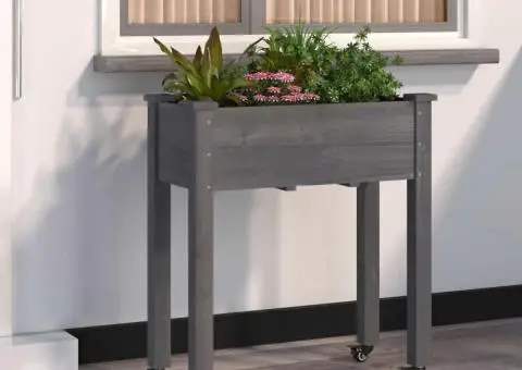 Jardinieră pe roți cu căptușeală gri 71x37x80cm lemn masiv brad - 1/5