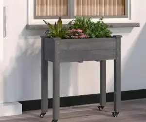 vidaXL Jardinieră pe roți cu căptușeală gri 71x37x80cm lemn masiv brad