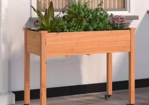 Jardinieră cu roți&căptușeală maro 118x59x76 cm lemn masiv brad - 1/5