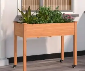 vidaXL Jardinieră cu roți&căptușeală maro 118x59x76 cm lemn masiv brad