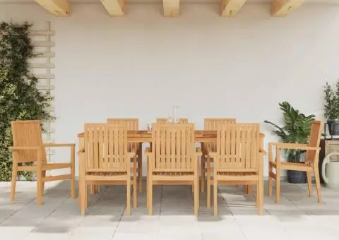 Scaune grădină stivuibile 8 buc. 56,5x57,5x91 cm lemn masiv tec - 1/5