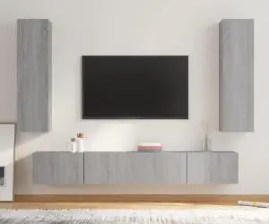 vidaXL Set dulapuri TV, 4 piese, gri sonoma, lemn prelucrat